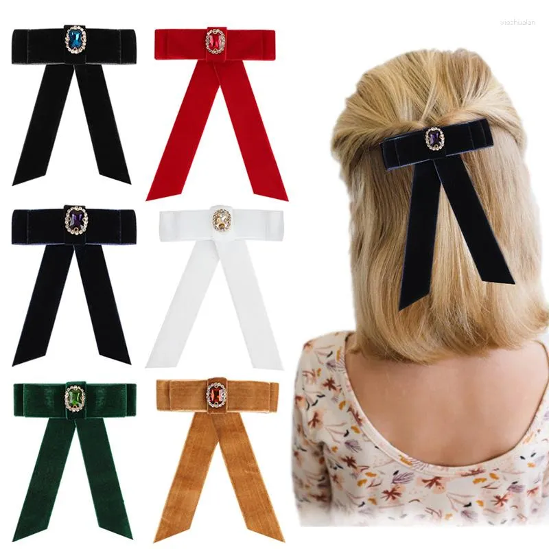 Hair Accessories Large Velvet Bow Hairpin For Girls Vintage Bowknot Grips Sailor Head Bows Ponytail Rhinestones Clips