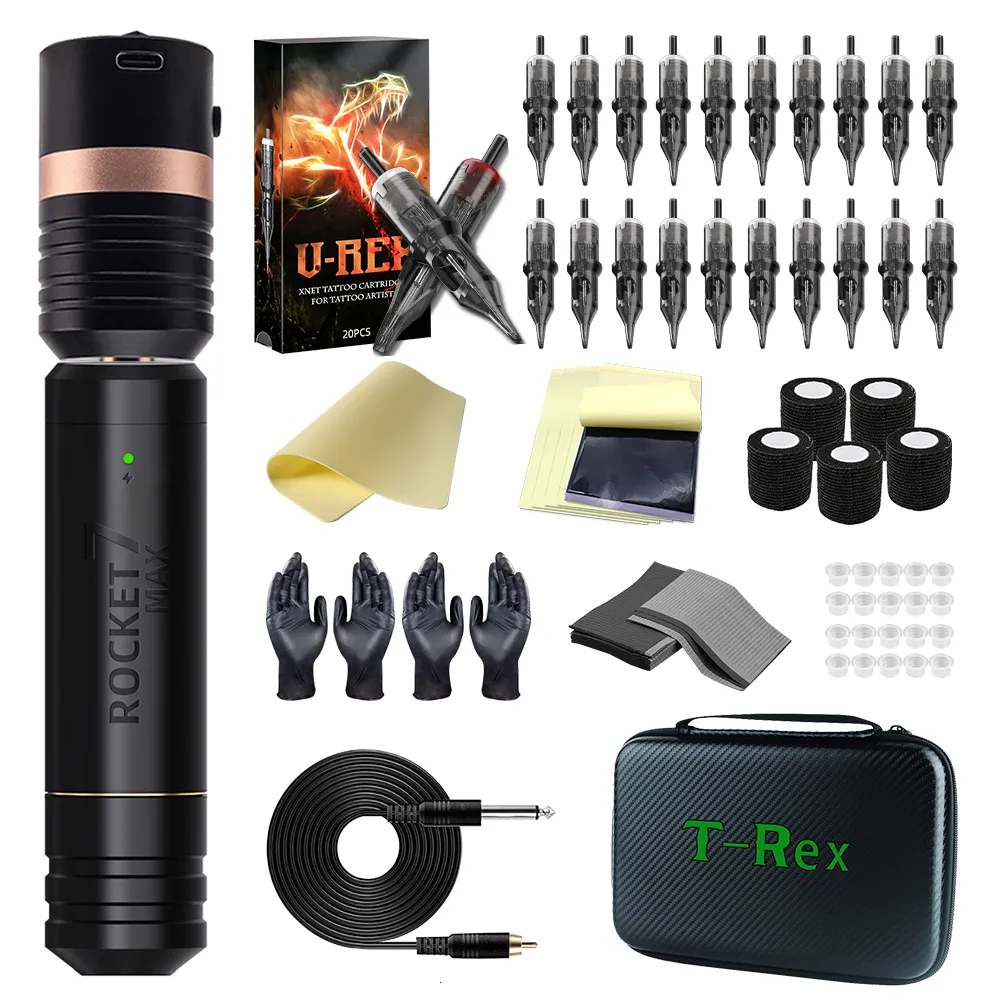 Máquina de tatuagem T Rex Geração 3 Kit Caneta Rotativa RCA Bateria 20 PCS Cartucho de Tinta Agulhas Equipamento de Maquiagem Permanente Conjunto Iniciante 230920