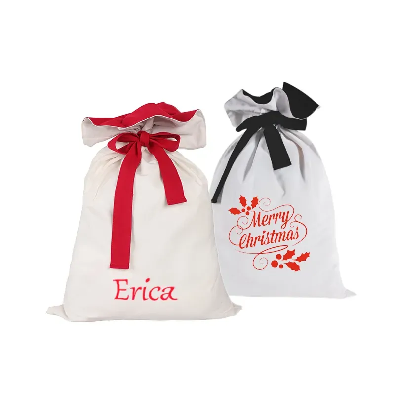 Sacs cadeaux de noël en toile rouge et blanc personnalisés, sac de père noël vierge à Sublimation, vente en gros