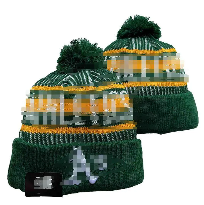 Atletica leggera Berretto Oakland Berretto Cappello lavorato a maglia Hockey Sport Squadra nordamericana Strisce Linea laterale USA College Cappelli con pompon con risvolto Uomini Donne