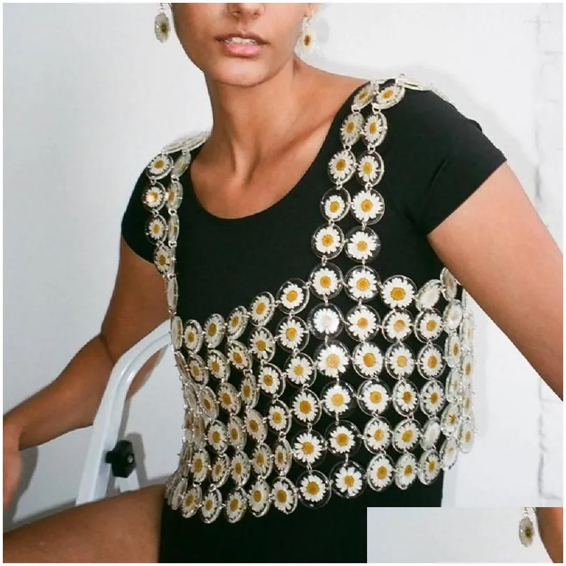 Womens Tanks Camis Y Manual Patchwork Acrylic Camisole Sleeveless Low Cut Tops For Women 2023 Flower Harness Top Chainmail Party Gifts Dh9Po