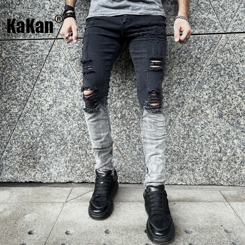 Мужские джинсы Kakan, европейские и американские потертые белые мужские черные эластичные узкие повседневные брюки K9 1866 230919