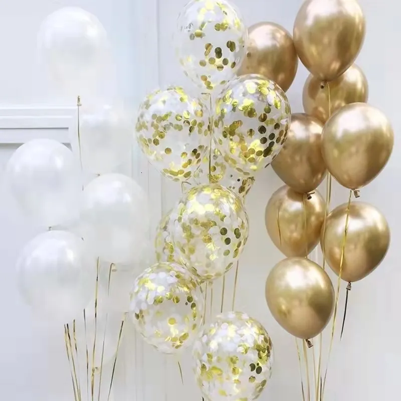 Decoração de festa 15 pcs metal cromo ouro prata látex balões decoração rosa dourado transparente confete balão casamento aniversário ar 230920