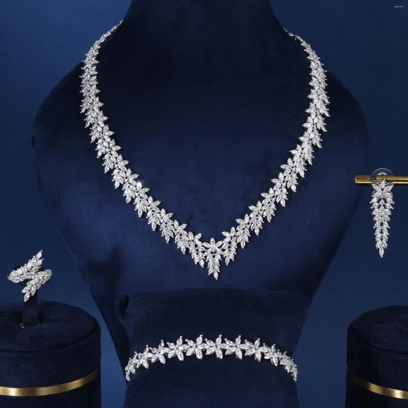 Комплект ожерелья и серег Дубай, Нигерия, роскошные блестящие свадебные украшения, подарок на свадьбу, юбилей, платина, высокое качество