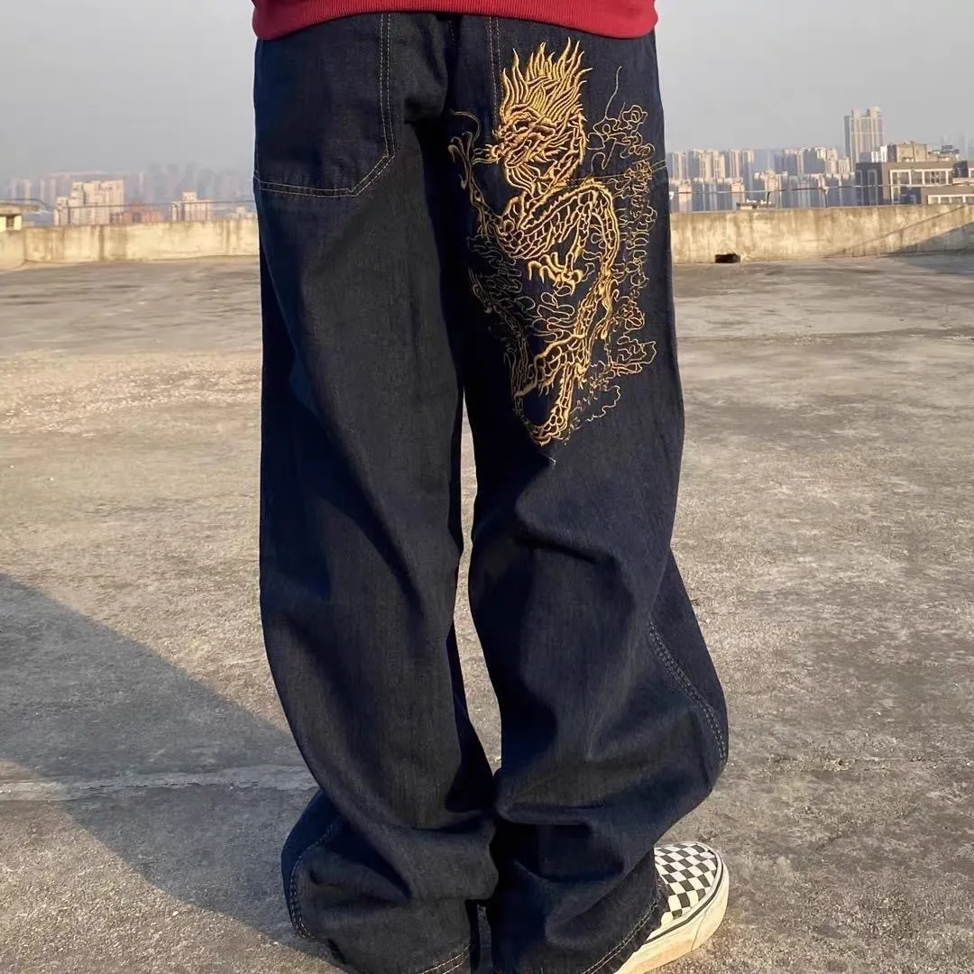 Jeans da uomo Y2K Uomo Jeans larghi American vintage Hiphop Skateboard Pantaloni larghi in denim Street Dance Hip Hop Rap Pantaloni da ricamo maschili 230920