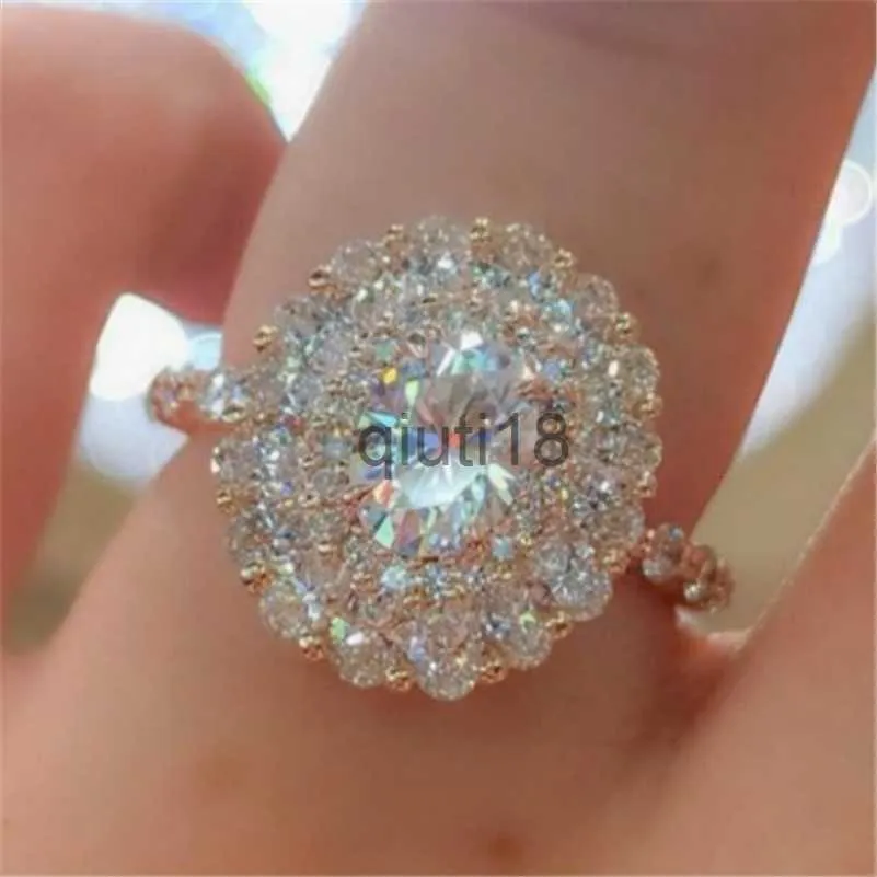 Bandringar med sidostenar 100 Real 18K Rose Gold Ring Origin Natural 3 Carat Quartz Gemstone Wedding Jewelry Luxury Invisible Seting Oval Box 230227 X0920