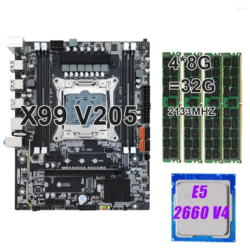 Moederborden KEYIYOU X99 V205 Moederbord Combo Xeon E5 2660 V4 Kit Processor DDR4 32GB RAM 2133MHz Geheugen LGA 2011-3 CPU NVME M.2 Vier