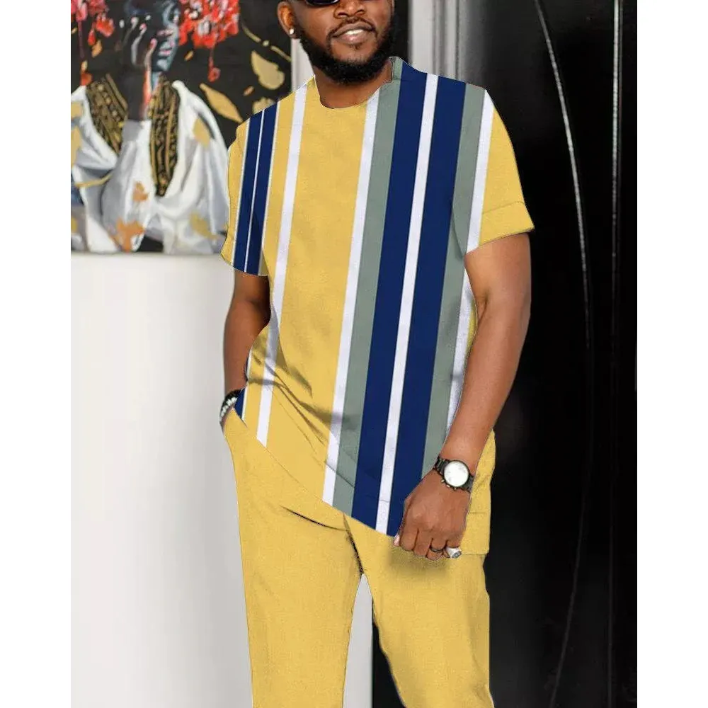 Survêtements pour hommes Summer 3D African Stripe Style Print Survêtement 2piece Set Hommes O-Cou Vêtements Joogers Outfit Pantalon Costume 230920