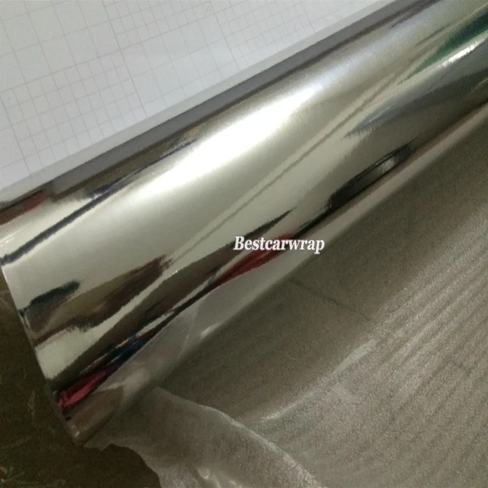 Stretchable Flexible Silver Chrome Wrap Vinyl Wrap Chrome Mirror Film för bil Wrap Air Bubble Size1 52 20M Roll 5ft x 65ft302R