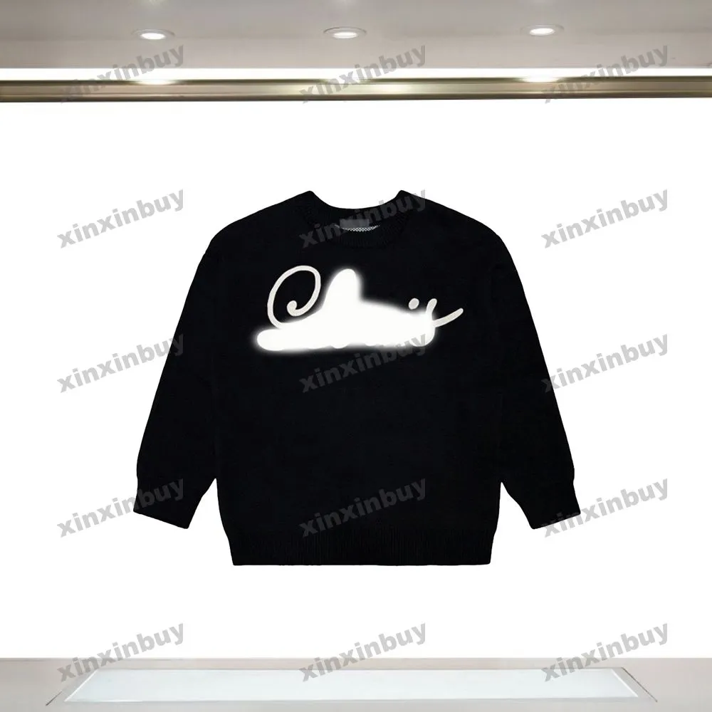 xinxinbuy Men designer Hoodie Sweatshirt 24ss Cursive Letter Jacquard long sleeve women Black white S-2XL