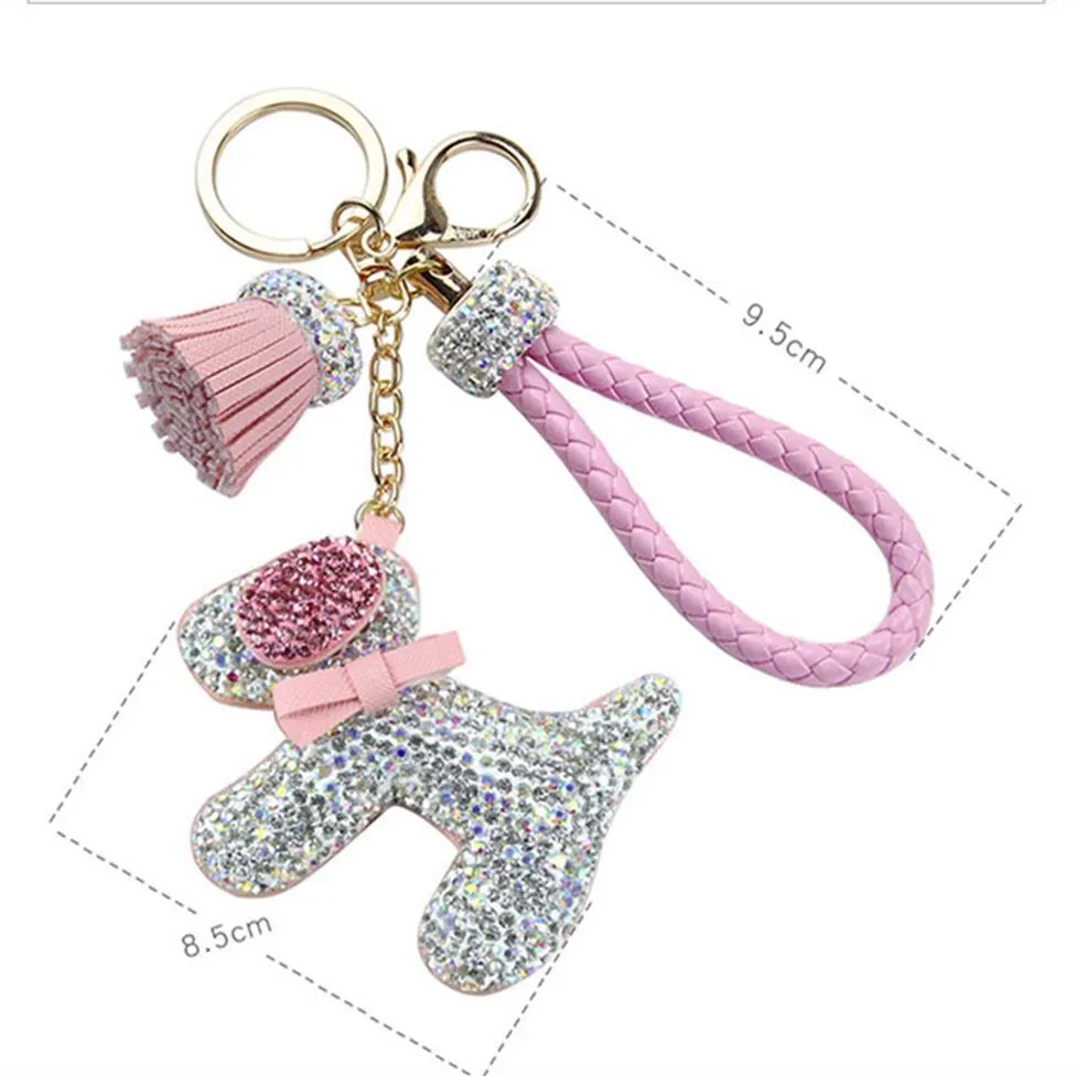 Luxury Rhinestone Dogs Keychains Cartoon Animals Dog Dolls Bag Key Rings Holder Purse Car Key Chains Gift for Women's Christm3001