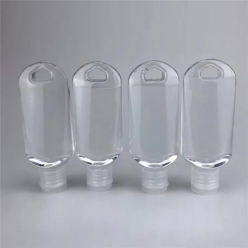 50ML Empty Hand Sanitizer Bottles Alcohol Refillable Bottle With Key Ring Hook Outdoor Portable Clear Transparent Gel Bottle