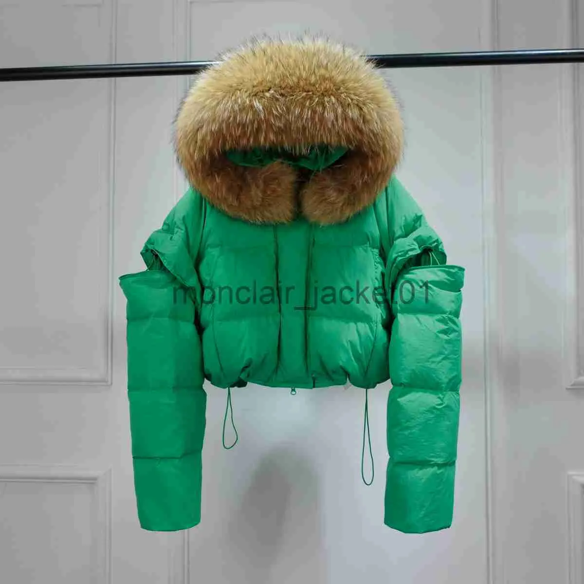 Parkas pour femmes Janveny grande vraie fourrure de raton laveur à capuche imperméable hiver court manteau manches détachables femmes canard doudoune femme Parkas J230920