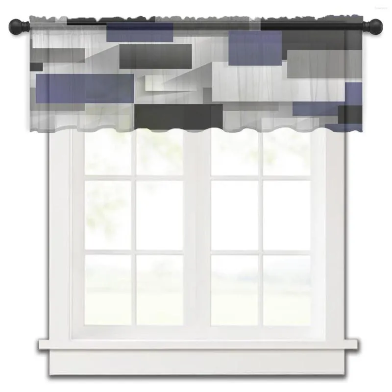 Cortina figura geométrica azul marinho cinza preto cortinas de cozinha tule sheer curto quarto sala estar decoração casa voile