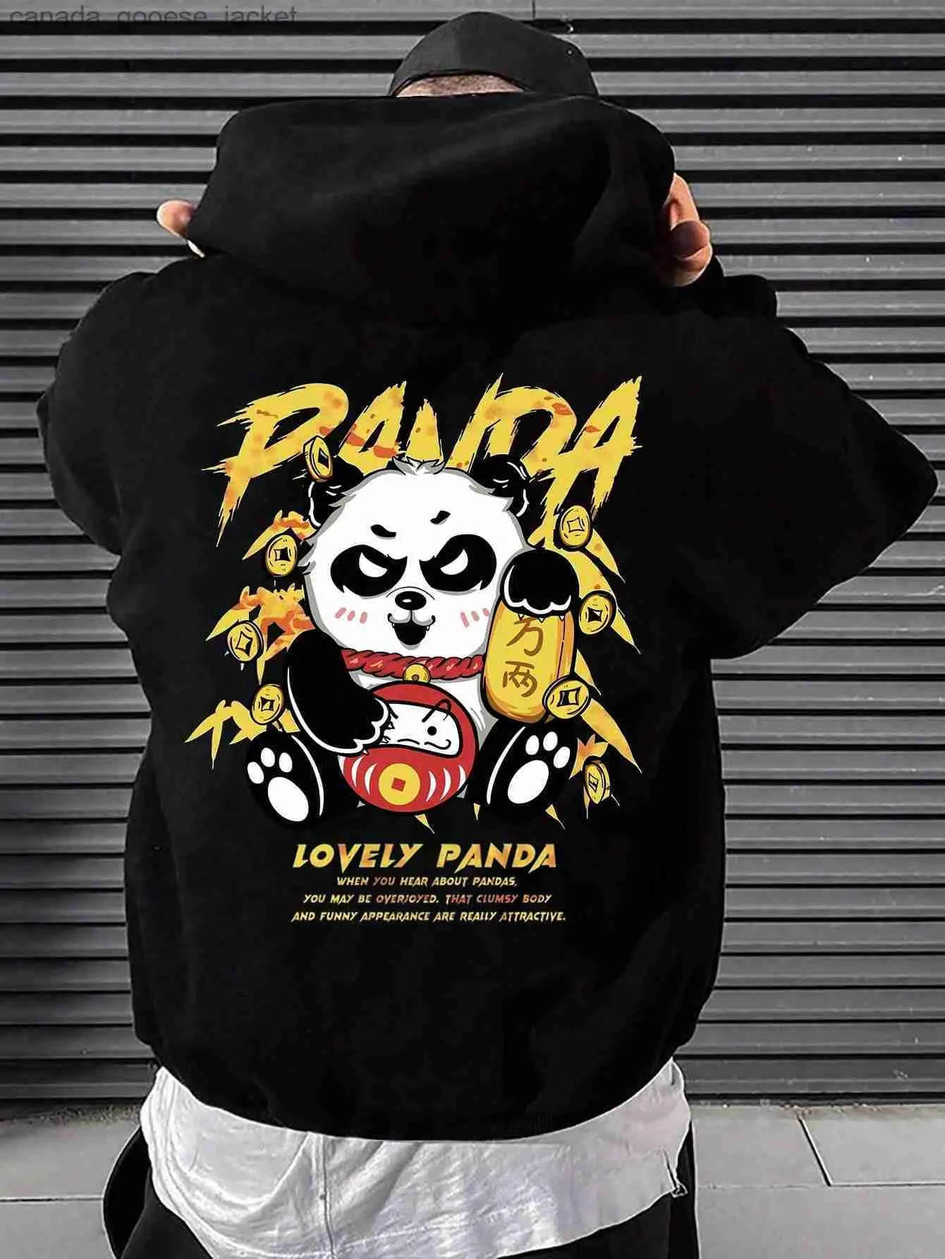 Felpe con cappuccio da uomo Felpe Cartoni animati Divertente Panda Stampa Uomo Felpa con cappuccio Tasca Personalità Streetwear Hip Hop Felpa con cappuccio oversize maschile Comodo nuovo abbigliamentoL230920