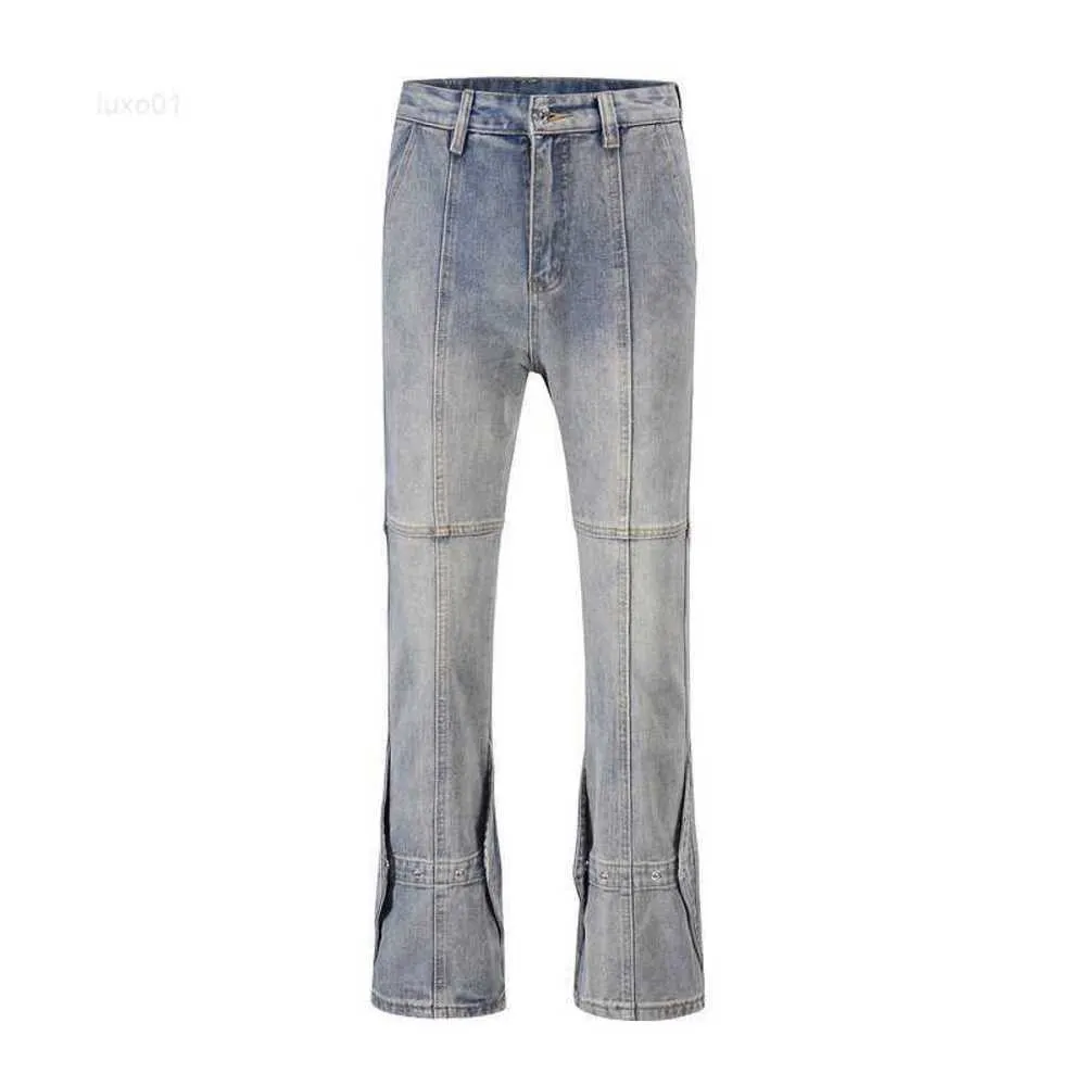 High Street Trendy Vibe-stijl gespontwerp met lijnstiksels Rechte buis Micro-hoorn Jeansx1yp