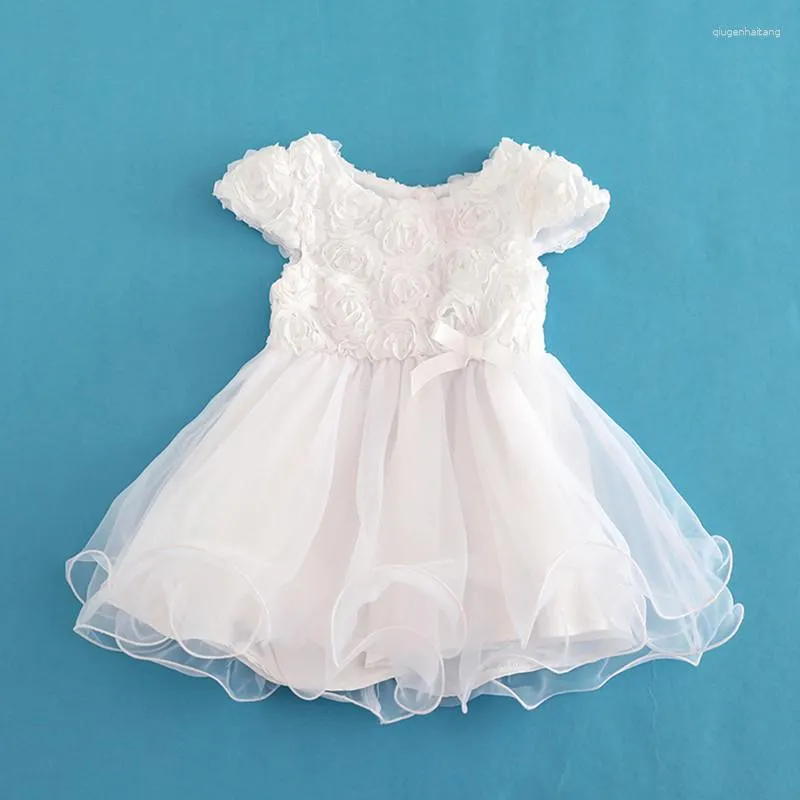 Girl Dresses Flowers White Baby Dress White Summer Maniche corta Organza Christining Party Kids