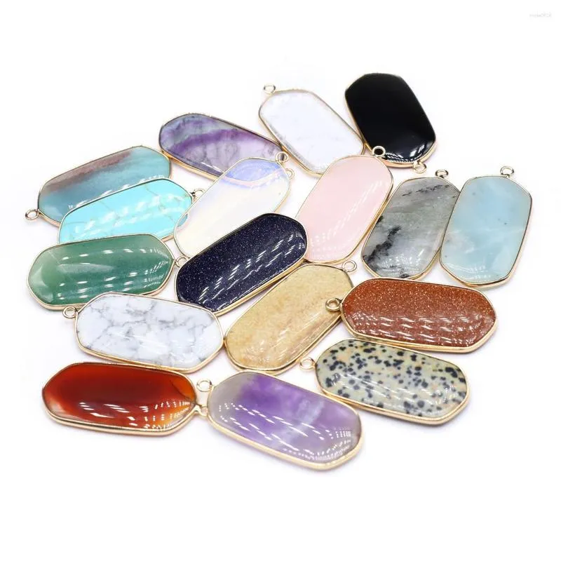 Charms Natural Semi-Erecious Stones Random Color Rectangle Shaped Gold Rimmed Pendant For DIY Jewelry Making Handmade Earring Necklace