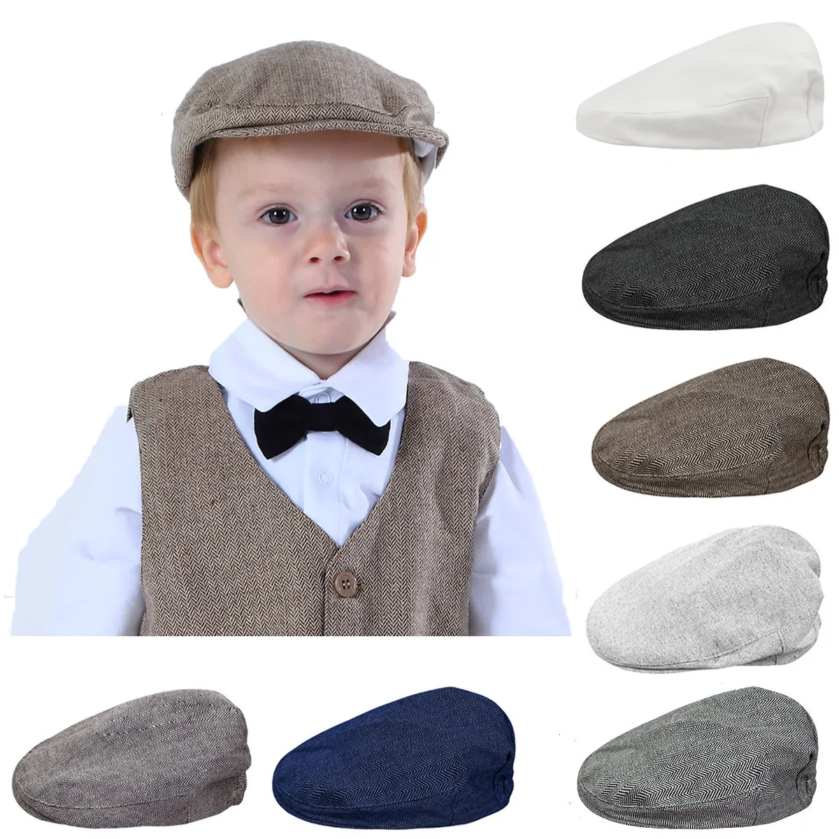 Petten Hoeden Baby Jongens Visgraat Platte Hoed Kinderen Vintage Drivers sboys Peuter Zacht Met Voering Cap Baby Dikke Winter Warm Accessoires 230920