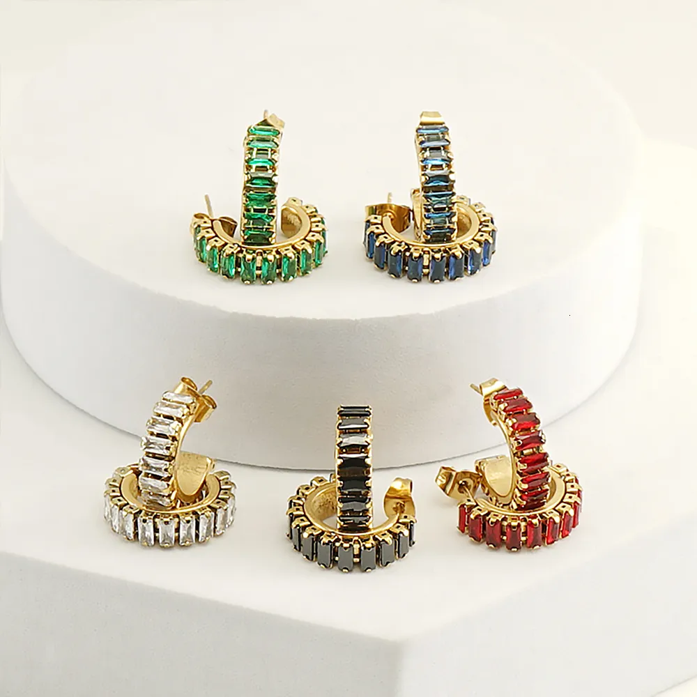 Boucles d'oreilles de haute qualité pour femmes en acier inoxydable en forme de U couleur CZ accessoires de bijoux en gros goutte 230920