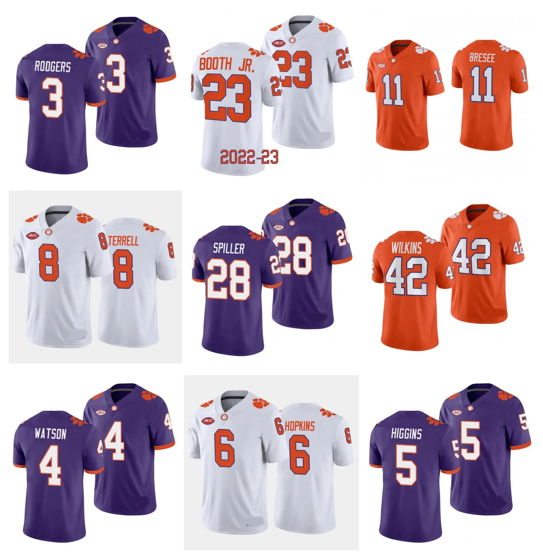 Clemson Tigers Football Jersey NCAA College Deshaun Watson Sammy Watkins Tee Higgins DeAndre Hopkins Amari Rodgers Travis Etienne Trevor Lawrence Ross Size S-4XL