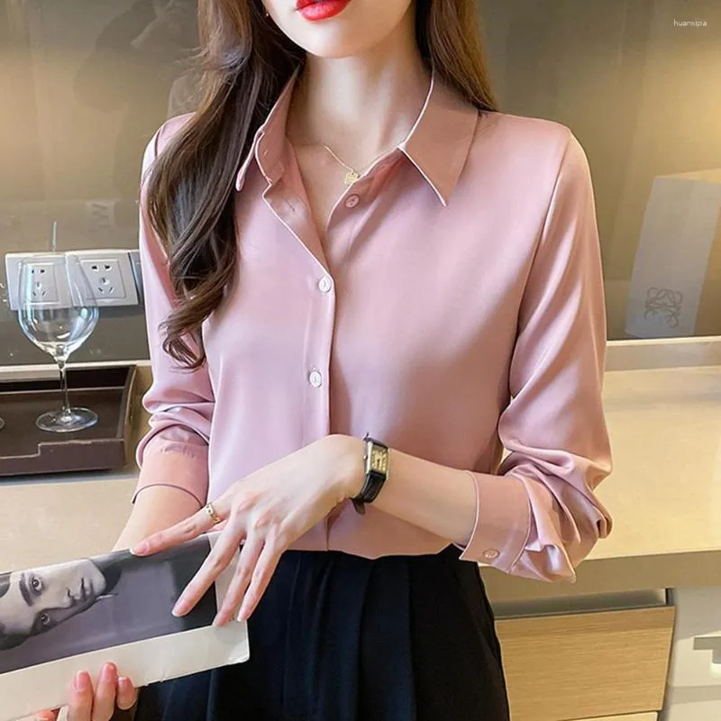 Kadın bluzları Yüksek kaliteli lüks kadın gömlek zarif ofis düğmesi Up uzun kollu gömlekler saten iş ol bayanlar üst