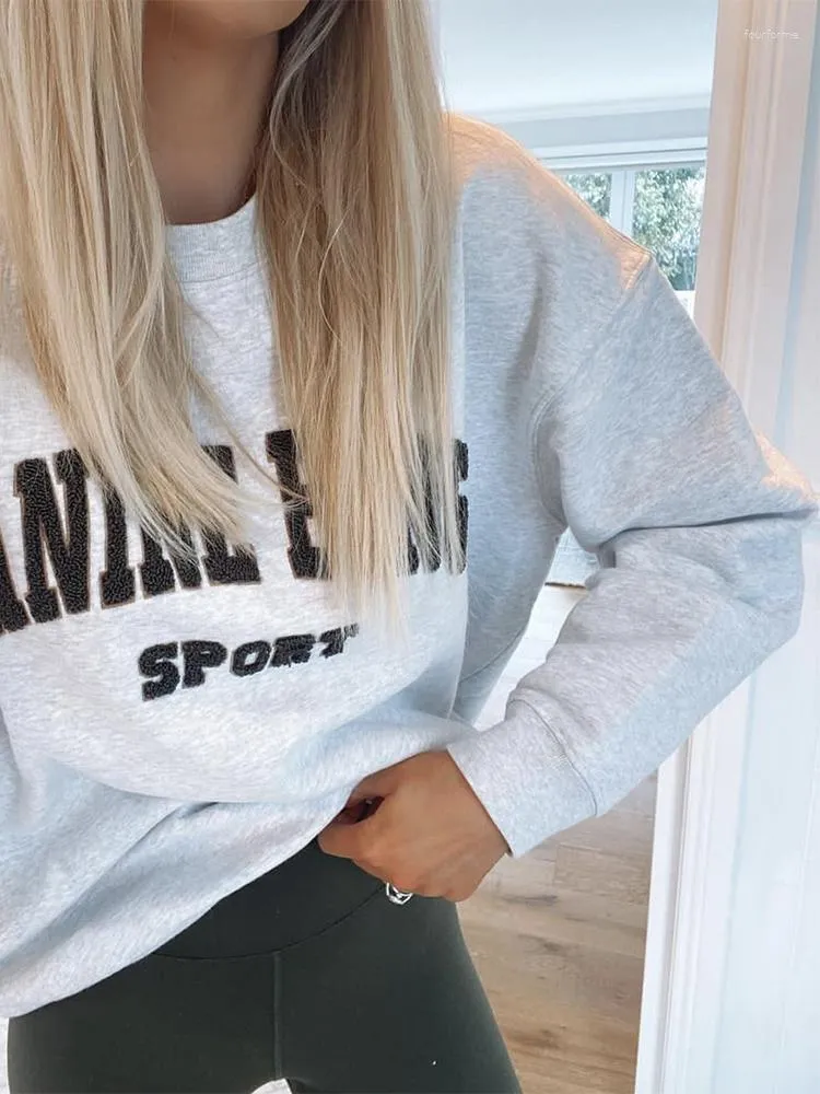 Sweats à capuche pour femmes lettre graphique sweat femmes automne printemps mode col rond confortable à manches longues pulls hauts simples pulls décontractés