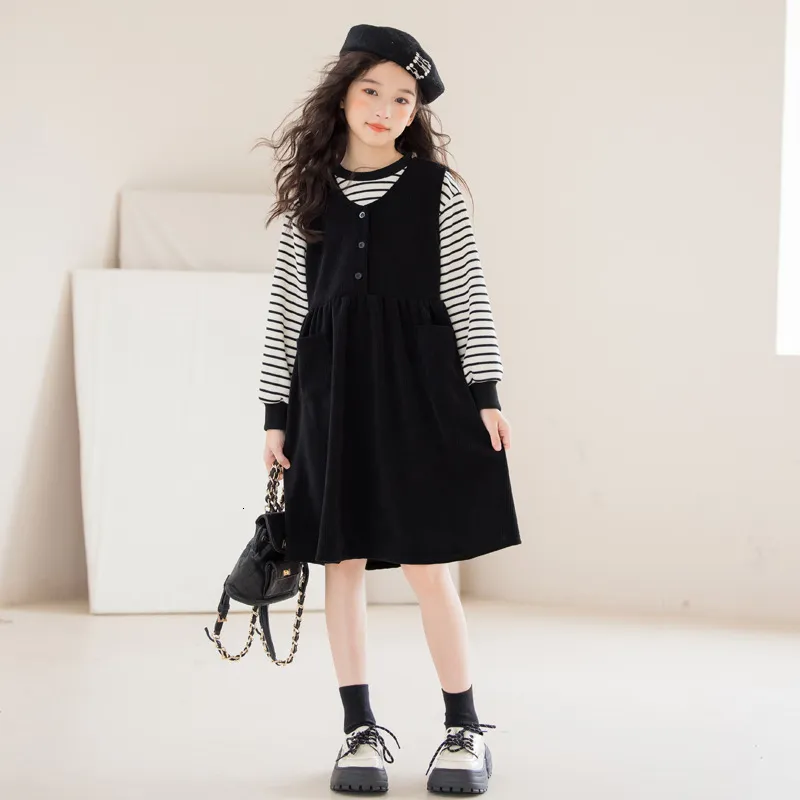 Korean T Shirt Dress For Girls Clothing Sets: Girls' Striped Long Sleeve T- Shirt Top And