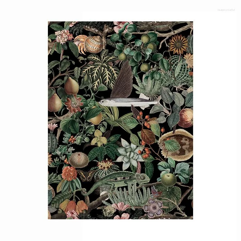 Fonds d'écran Forêt tropicale Plante Animaux Papier peint Tropical Wild Floral Fruit Contact Papier pour salon Décoration murale