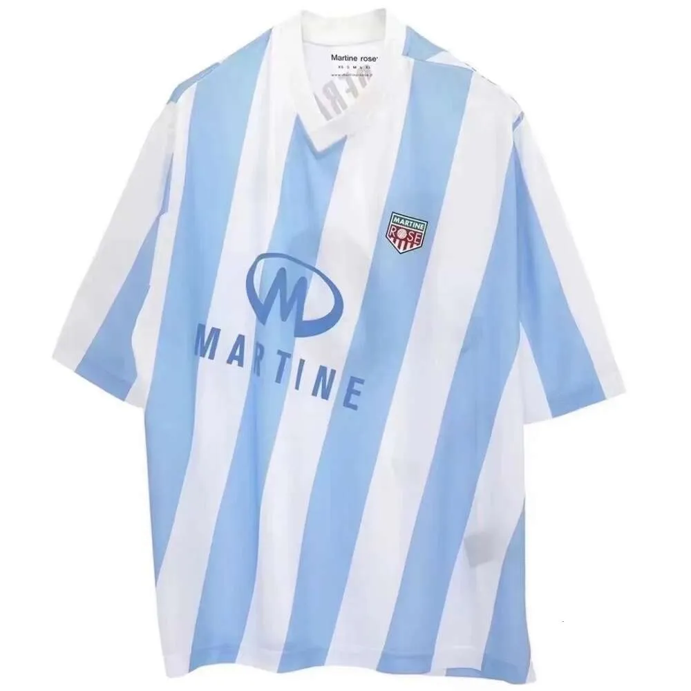Star jersey Camisetas masculinas Martine Rose manga curta listrada Argentina Blokecore estilo azul branco listrado assimétrico jersey camiseta marca polo REFV