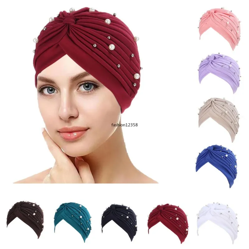 Neue Frauen Perlen Turban Knoten Muslimischen Hijab Beanie Motorhaube Krebs Chemo Kappe Haarausfall Abdeckung Bandana Kopftuch Wrap Turbante