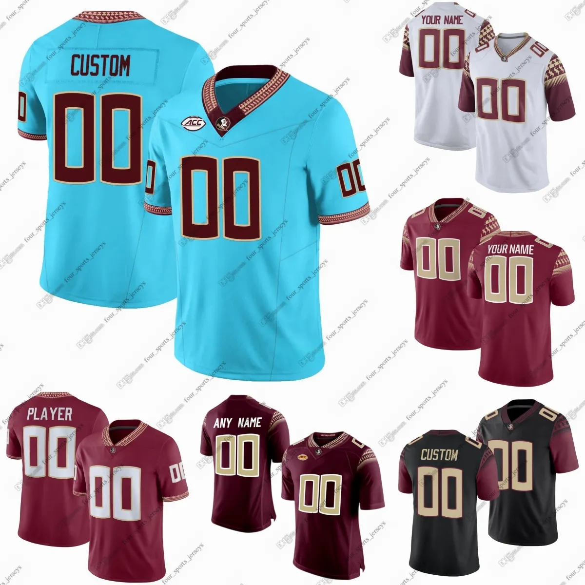 Football universitaire personnalisé Sanders James Cook Winston François Ward Gainer Smith White Moorer Westbrook quatre maillots de sport