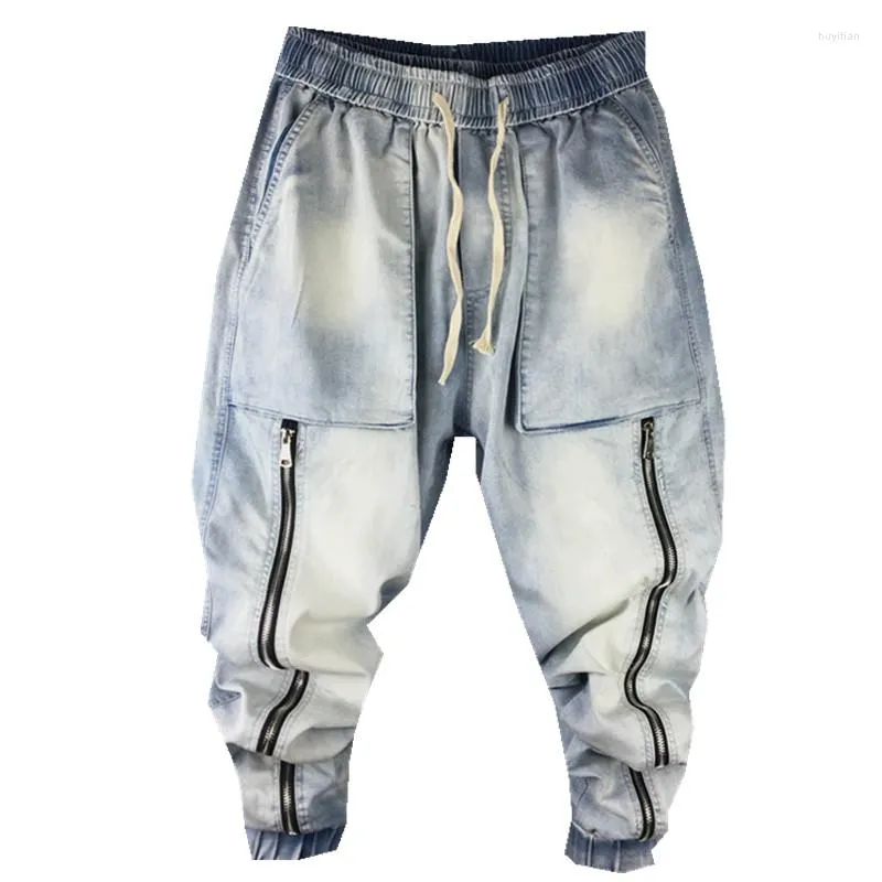 Jeans masculinos primavera e verão harem calças estiramento angustiado lavado solto magro tamanho grande personalizado