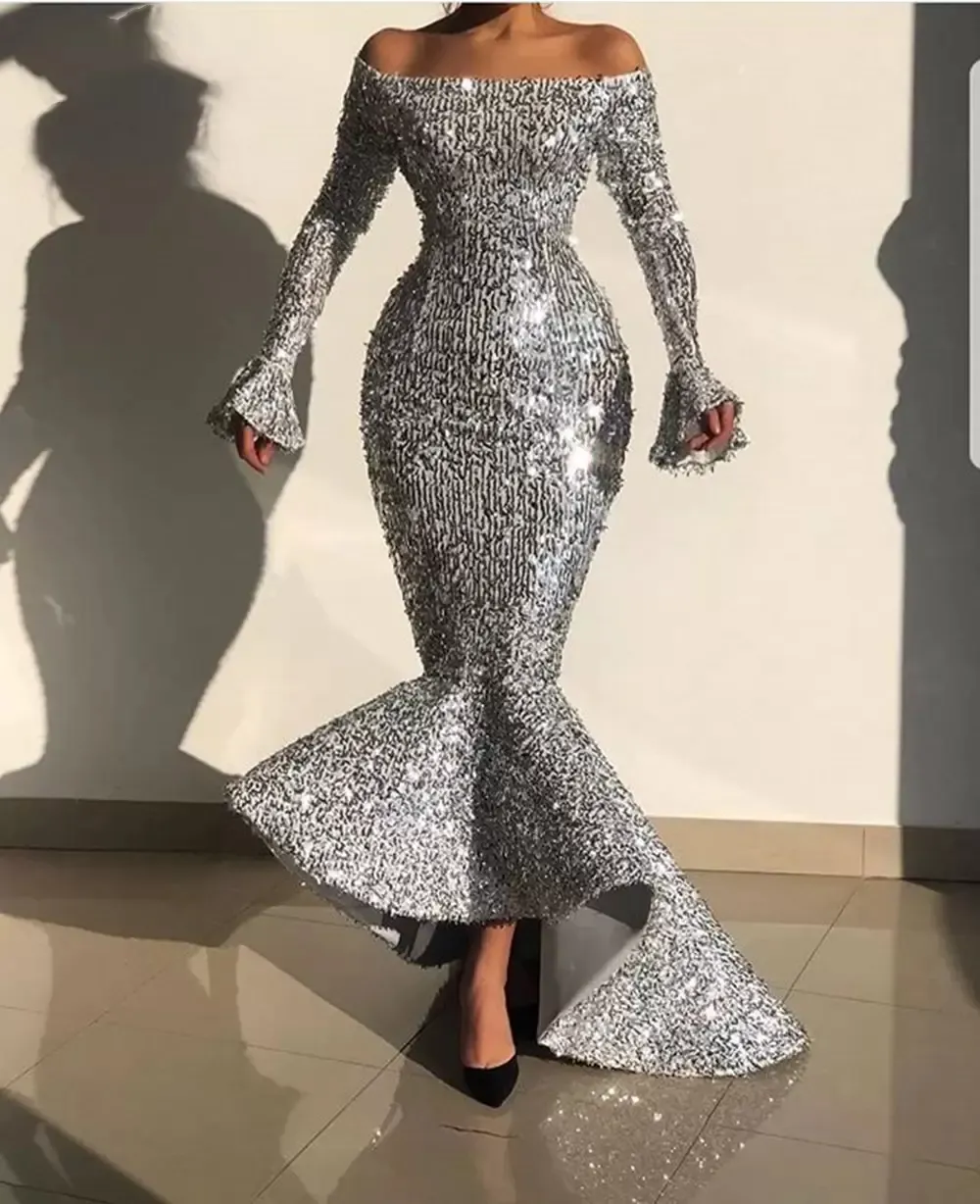 chinese dress ladies Mingxue Scarf Elegant Sheer Neck Prom Dress Evening Dress Lace Mermaid Prom  Dress