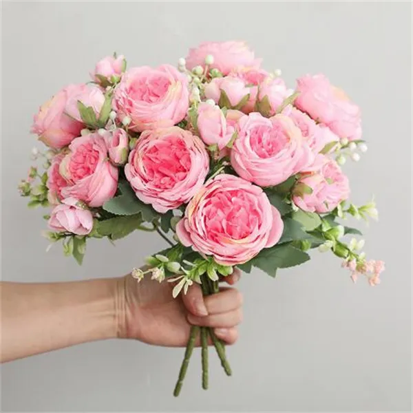 30 cm rosa rosa bouquet di seta peonia fiore artificiale 5 grande testa 4 piccolo germoglio sposa decorazione della casa di nozze artificiale GC2315