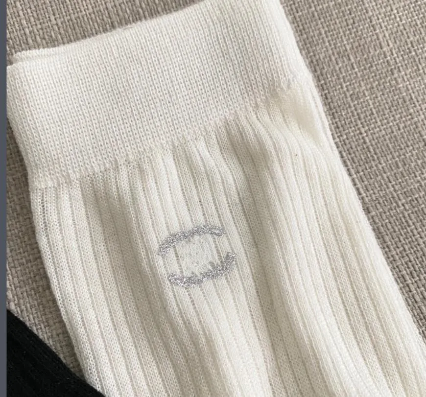 Designer Cotton Stockings Socks Hosiery for Women Luxury Long Ladies Sexy Silver logo Sock Stocking Good Quality Gifts Black White color Dropship