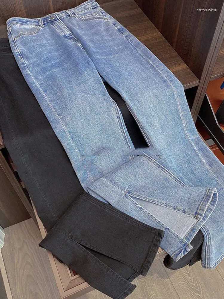 Damenjeans 2023 Frühling und Sommer hoch taillierte Hose mit geteilten Beinen Mode schlank