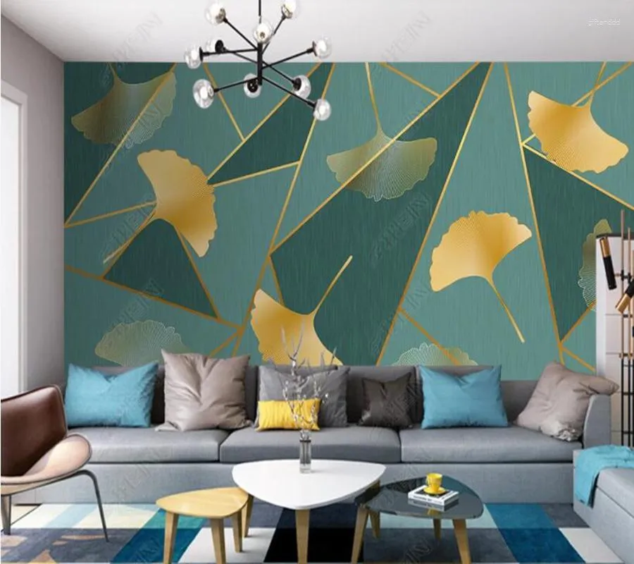 Bakgrundsbilder Papel de Parede Modern Minimalist Metal Ginkgo GeometryS3d Wallpaper Mural Living Room TV Wall Bedroom Papers Home Decor