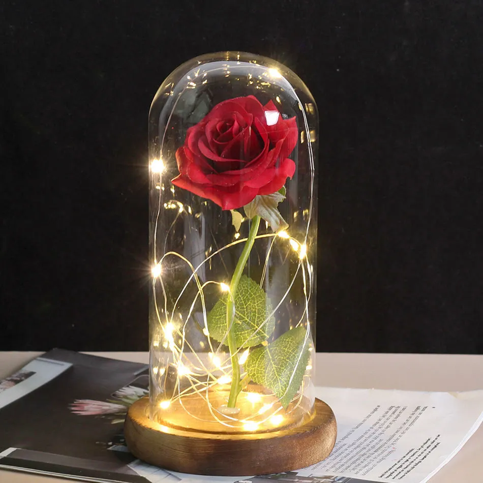 Christmas Decorations Beauty And Beast Rose light beautiful rose and pink beast on Crystal Dome for mothers day Valentine's gifts 230919