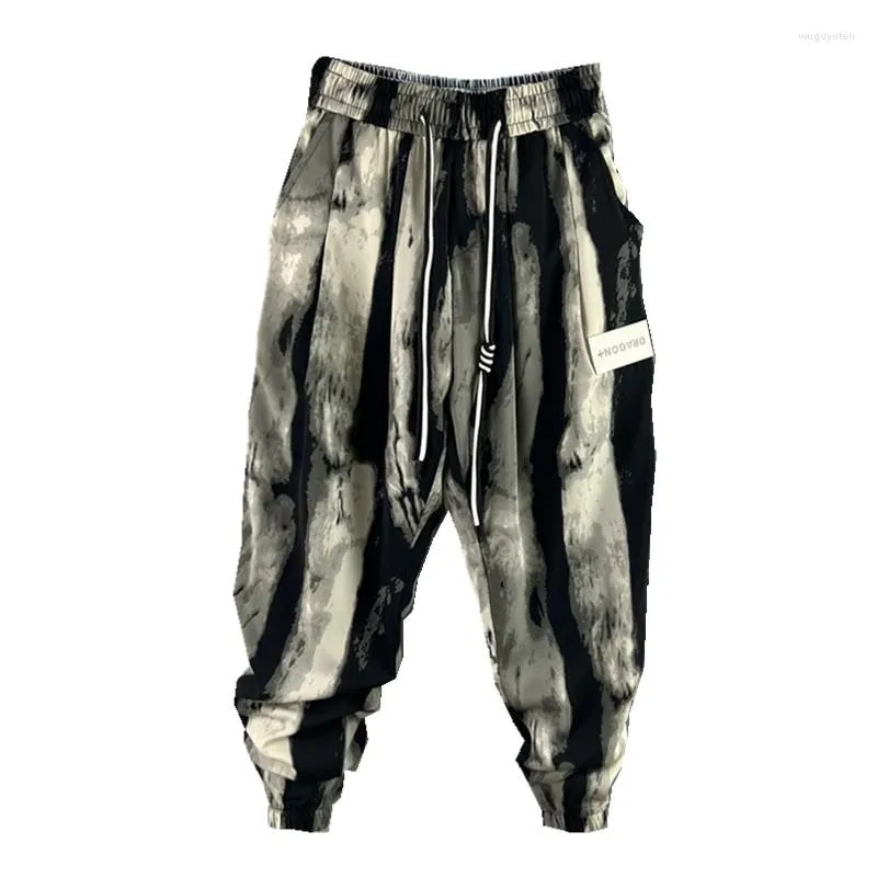 Men's Pants Personalized Irregular Striped Printed Harem Drawstring Skinny Casual Trousers Hip Hop Loose Colorful