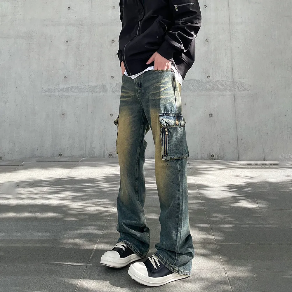 Mens Jeans Cargo Men Autumn Y2k Baggy Streetwear Trousers High Street Casual Fashion Straightleg Pocket Vintage Denim Pants Winter 230920