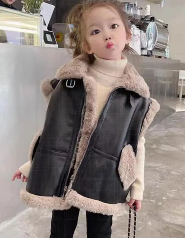 Neue Winter Baby Kinder Outwear Weste Top Mäntel Mädchen PU pelz weste Jacke Jungen Mantel Kinder Kleidung Warme Dicke Jacken mädchen Kleidung Oberbekleidung A05