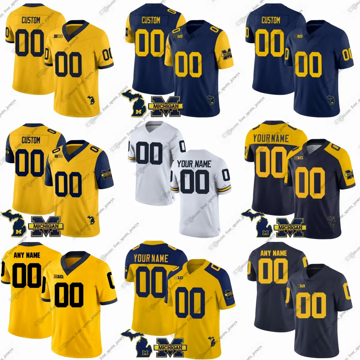 Personnalisé NCAA College Michigan Wolverines Football Jack Tuttle Tavierre Dunlap Benjamin Hall CJ Stokes Darrius Clemons Peyton OLeary Brandt quatre maillots de sport