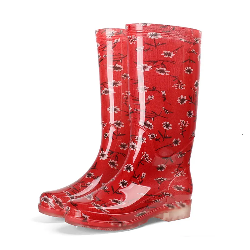 Botas femininas galochas floral impressão botas de chuva mulheres à prova dwaterproof água trabalho jardim sapatos de água senhoras antiderrapante bota de borracha alta sapatos de chuva 230920