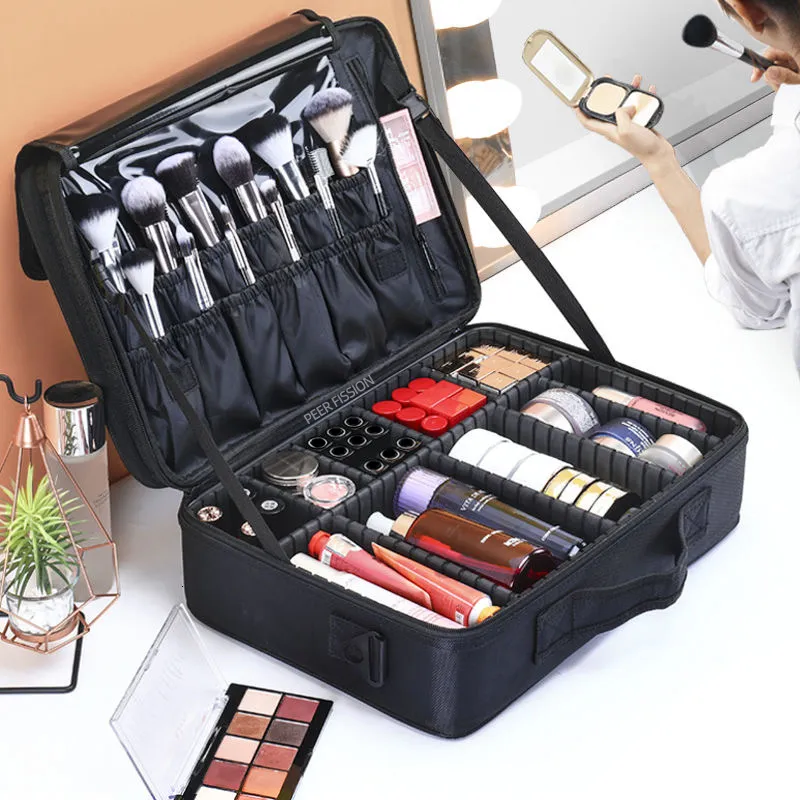Sacos cosméticos casos oxford pano maquiagem saco grande capacidade com compartimentos para mulheres viagem caso cosmético 230920