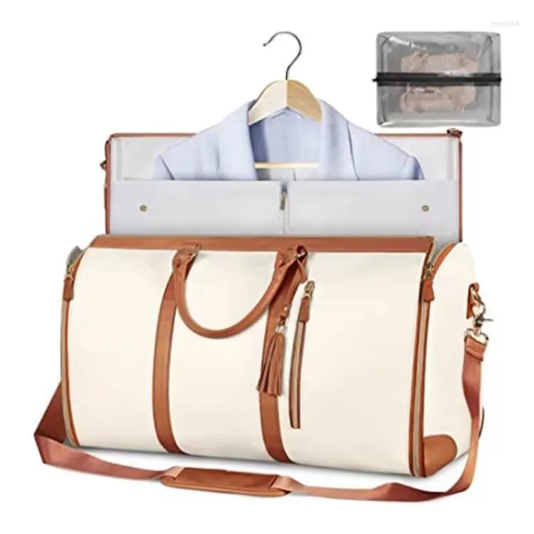 Bolsas de lona para mujer, bolso de traje plegable de PU grande, capacidad de equipaje de mano, almacenamiento multifuncional de viaje