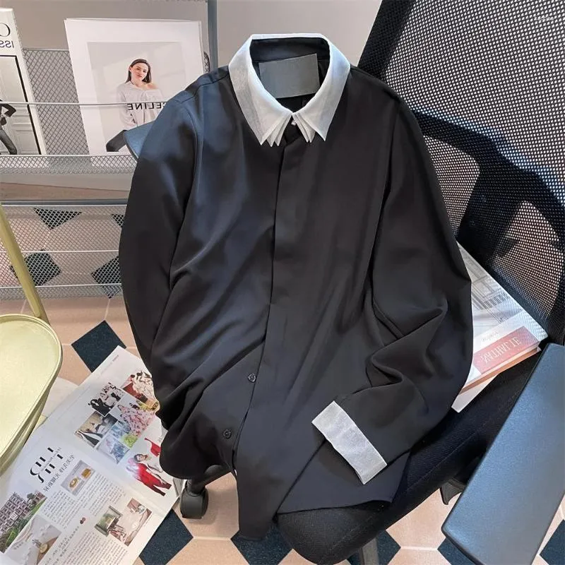 Camicie casual da uomo stile francese risvolto a contrasto di fascia alta a maniche lunghe per uomo 2023 donna primavera autunno pendolarismo top interni professionali