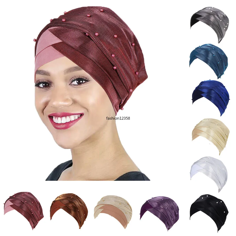 Testa cruz lenço gorro muçulmano feminino contas turbante hijab chapéu quimio boné índia turbante cachecol femme musulman turbante mujer