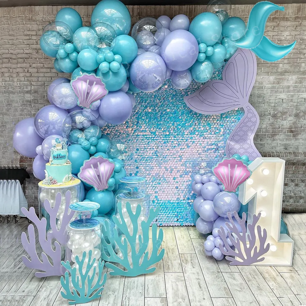 Andere evenementen Feestartikelen Zeemeerminstaartballon Slingerset Paars Groen Schelp Ballonnen Gelukkige Verjaardag Bruiloft Decor Oh Baby Douche Globo 230919