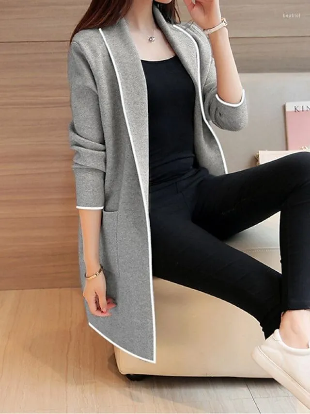 Femme Trenchs Manteau Normal Poche Noir Gris Vin Simple Rue Automne Cardigan Coupe Rabattue M L XL XXL 3XL / Hiver